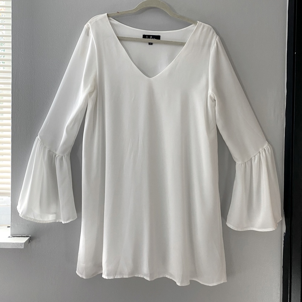 Lulu’s Far Wanderings Ivory LongSleeve Shift Dress